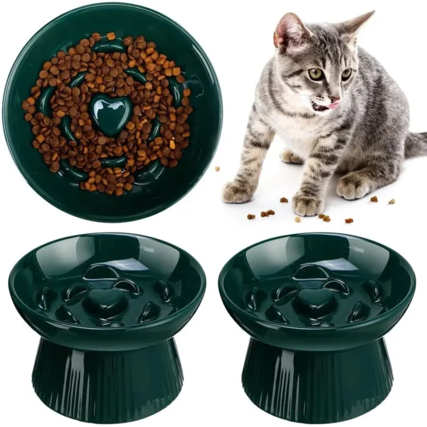 2 Pcs Raised Cat Slow Feeder Bowl